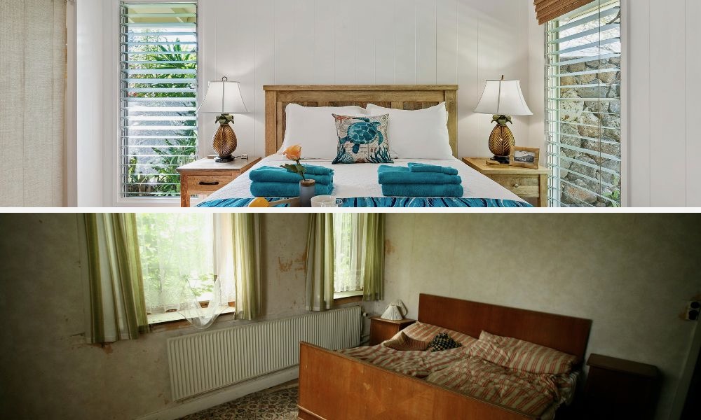 Zwei Schlafzimmer im Vergleich übereinander